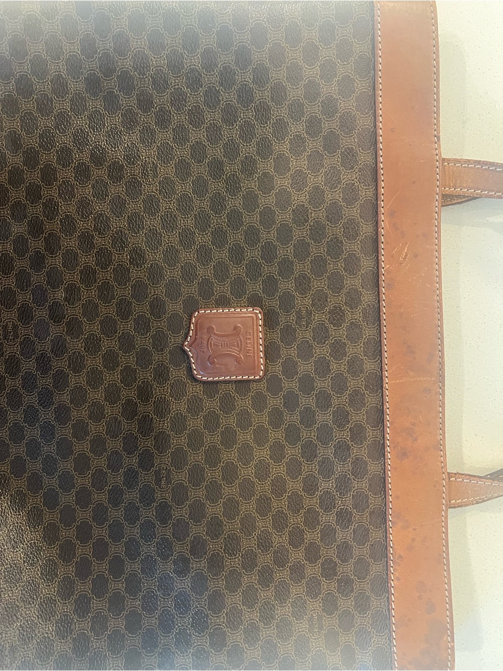 Celine Dark Brown Monogram Canvas Tote with Tan Leather Trim - Picture 6 of 13